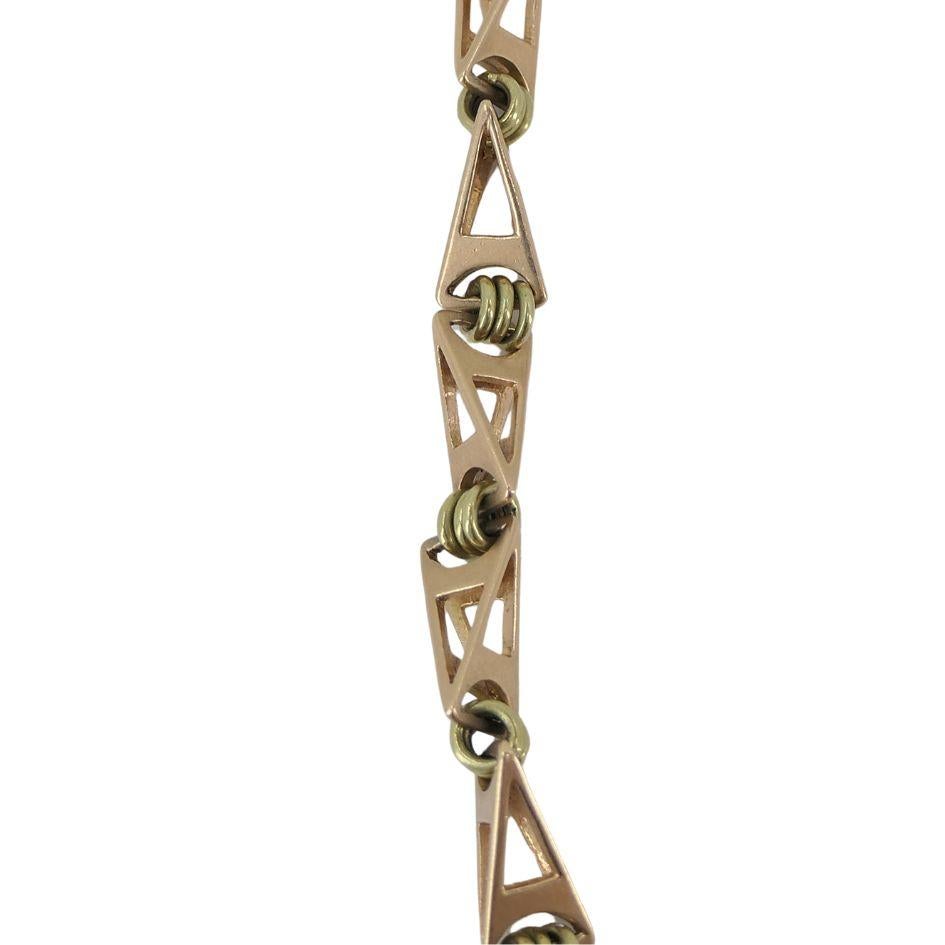 Women's or Men's Vintage 14k Two-tone Gold Soviet Geometric Chain Link Necklace