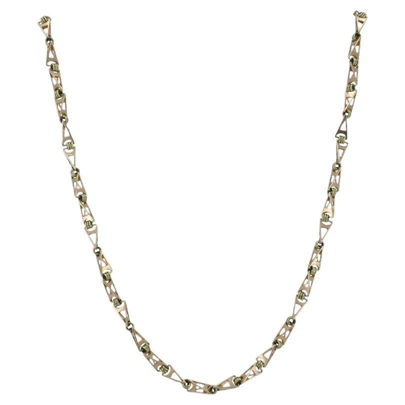 Vintage 14k Two tone Gold Soviet Geometric Chain Link Necklace For Sale at 1stDibs
