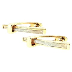 Vintage 14K Two-Tone Gold Triangle Earrings  English Lock Geometric Hoop
