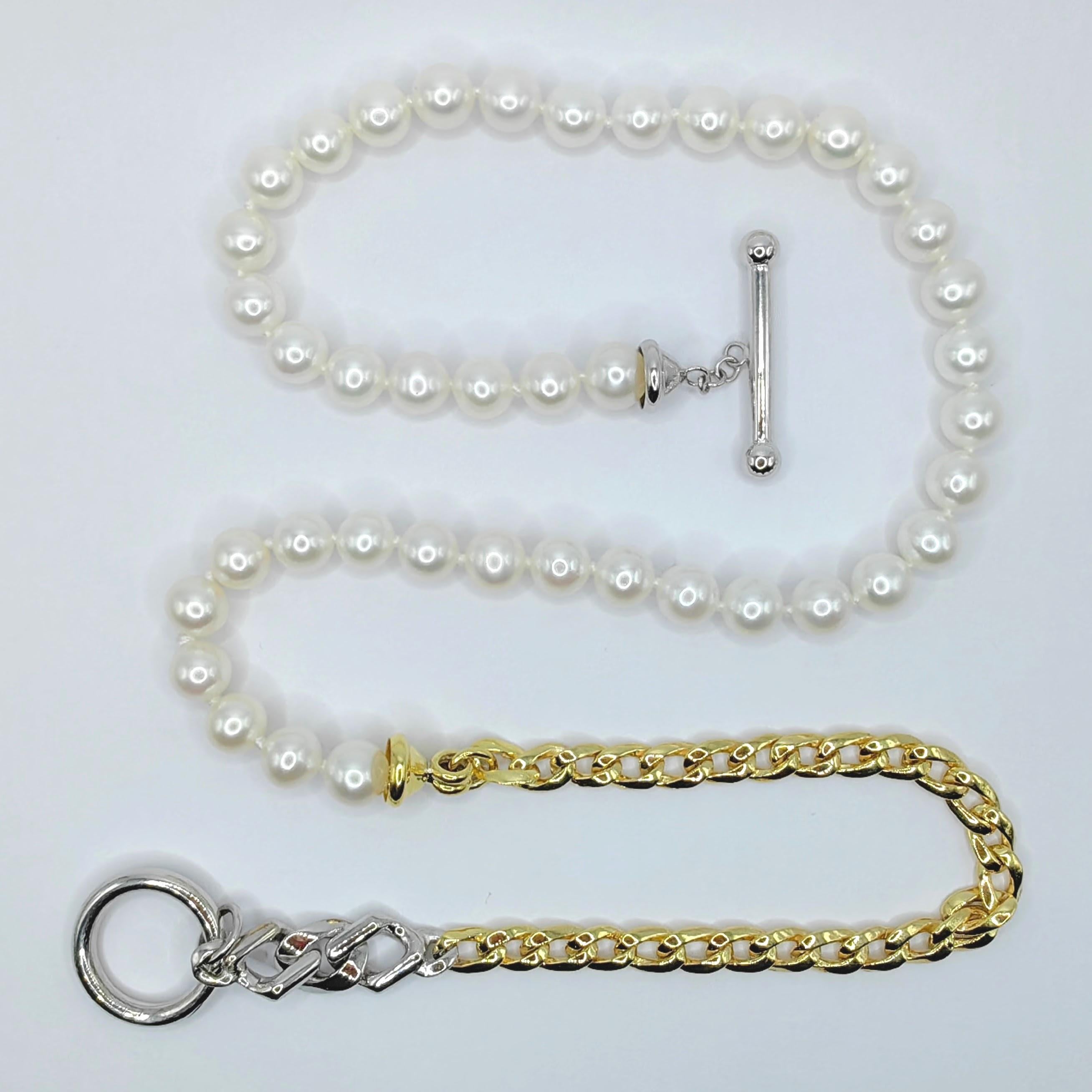 Contemporaneo Collana con catena di perle d'epoca in oro giallo e bianco a due tonalità, 14K, con chiusura a ginocchiera in vendita