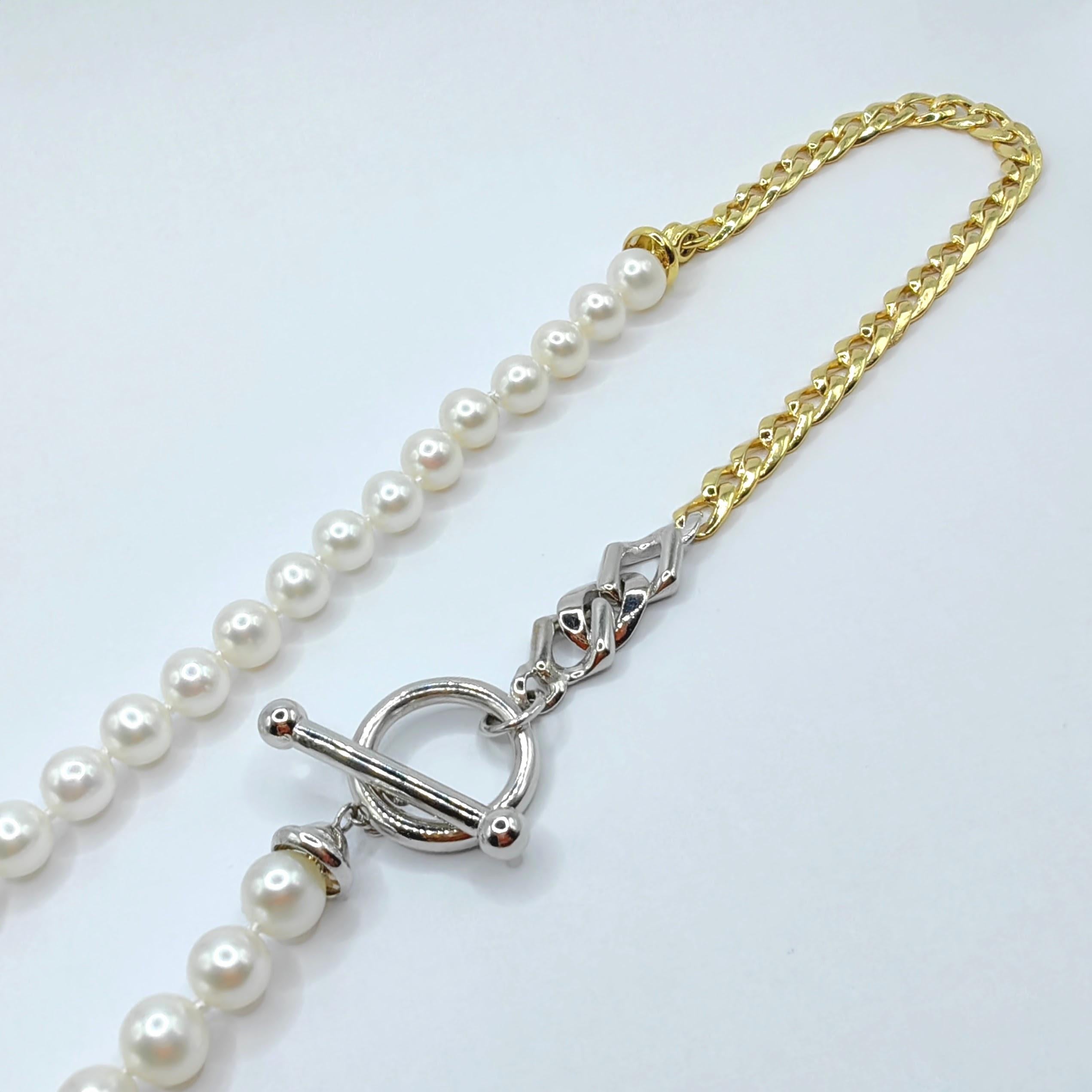 Collana con catena di perle d'epoca in oro giallo e bianco a due tonalità, 14K, con chiusura a ginocchiera In condizioni Nuovo in vendita a Wan Chai District, HK