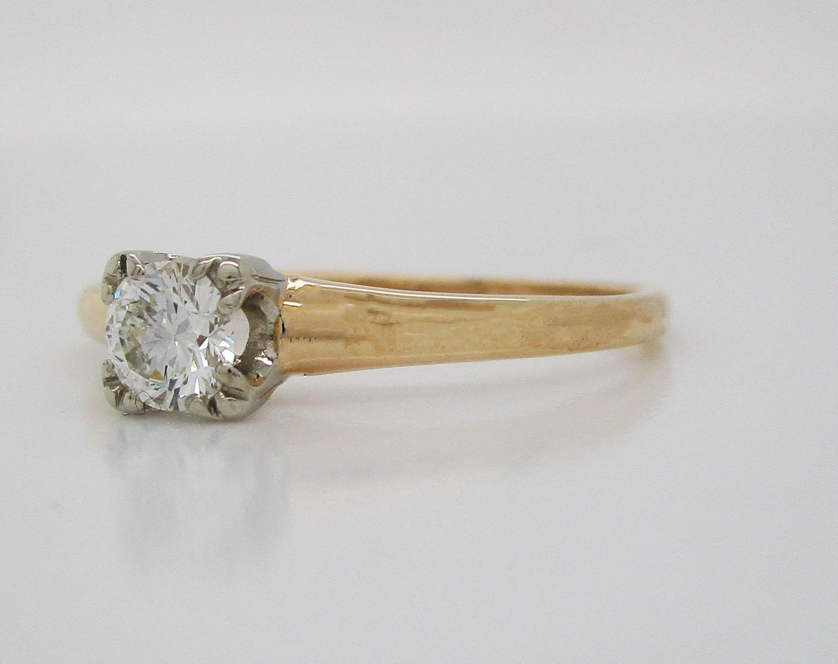 Modernist Vintage 14 Karat White and Yellow Gold Diamond Engagement Ring