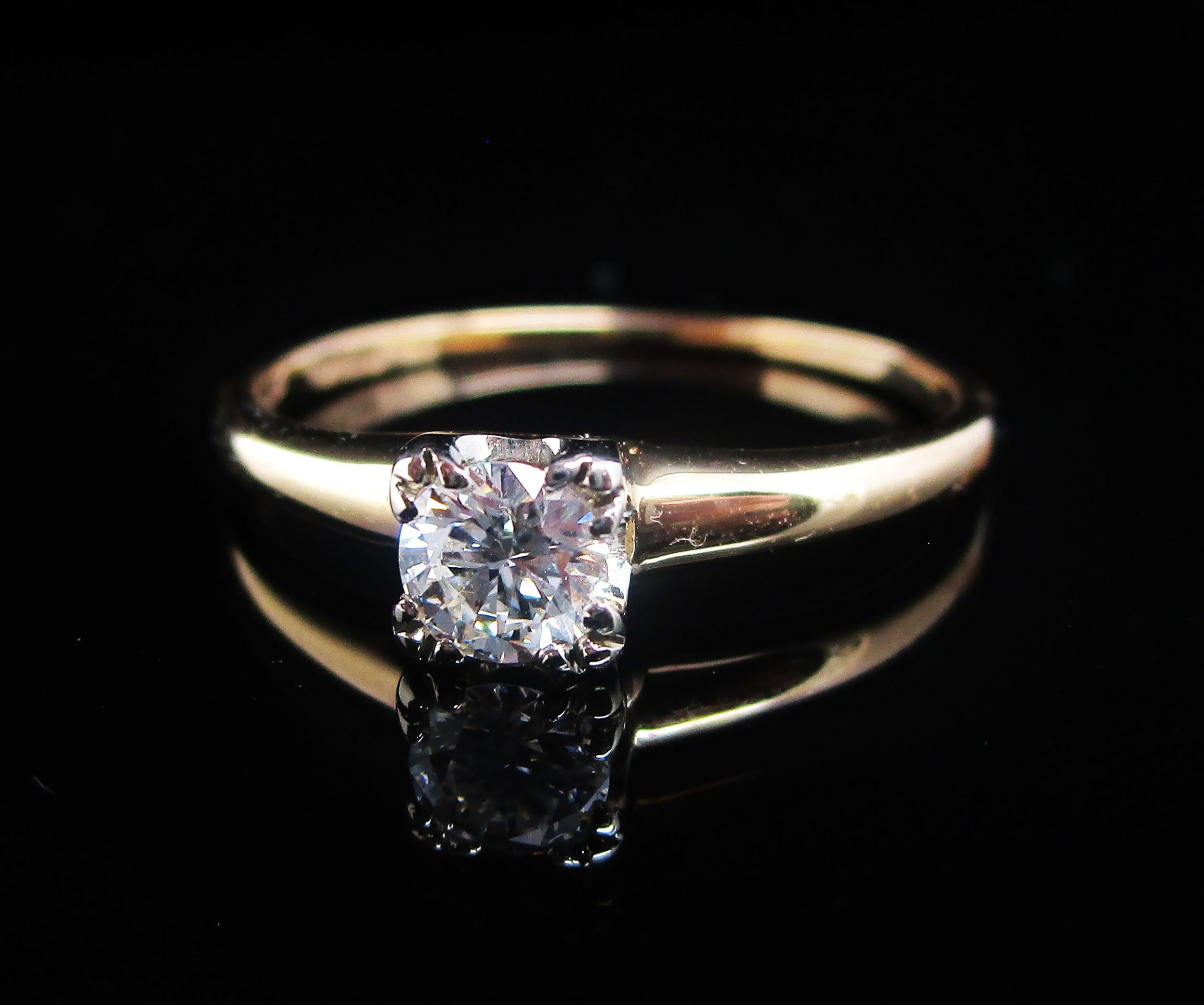 Women's Vintage 14 Karat White and Yellow Gold Diamond Engagement Ring