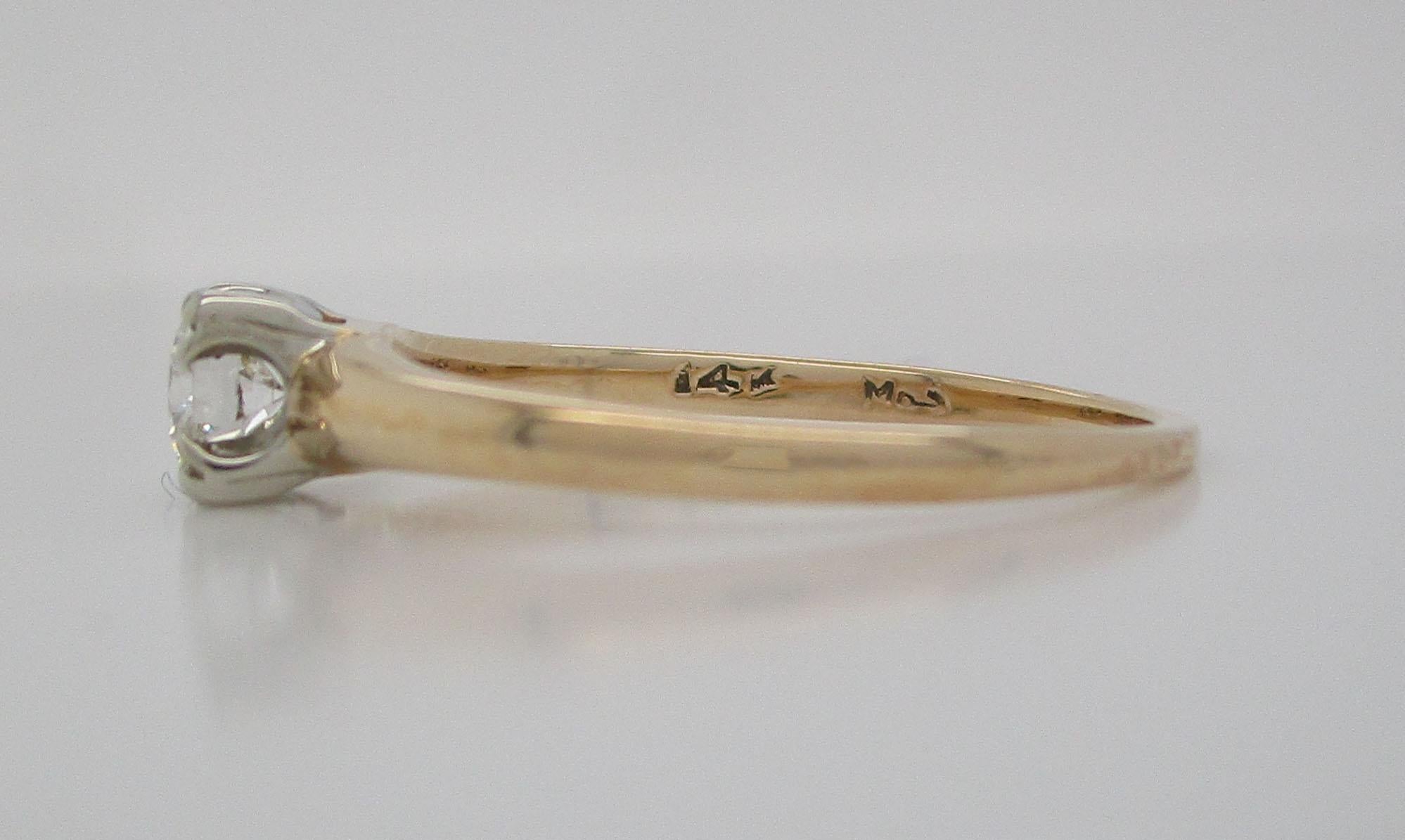 Vintage 14 Karat White and Yellow Gold Diamond Engagement Ring 1