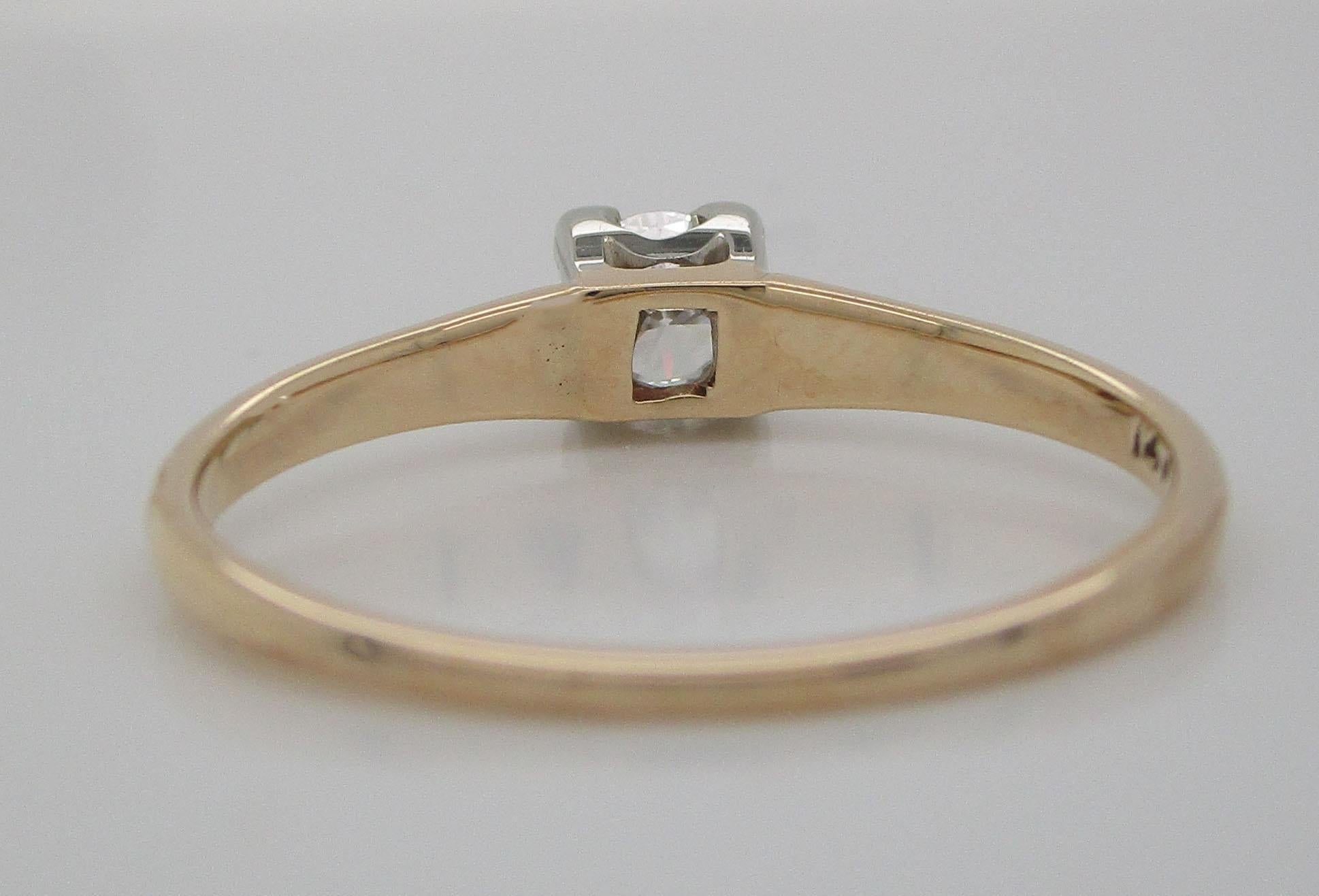 Vintage 14 Karat White and Yellow Gold Diamond Engagement Ring 3
