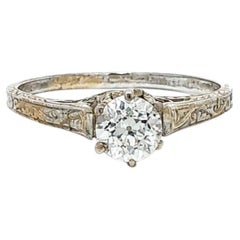 Vintage 14k White Gold 0.23ct Old European Cut Diamond Solitaire Engagement Ring