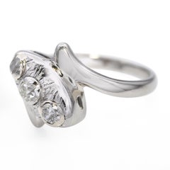 Vintage 14k White Gold 0.23tcw Diamond Bypass Ring