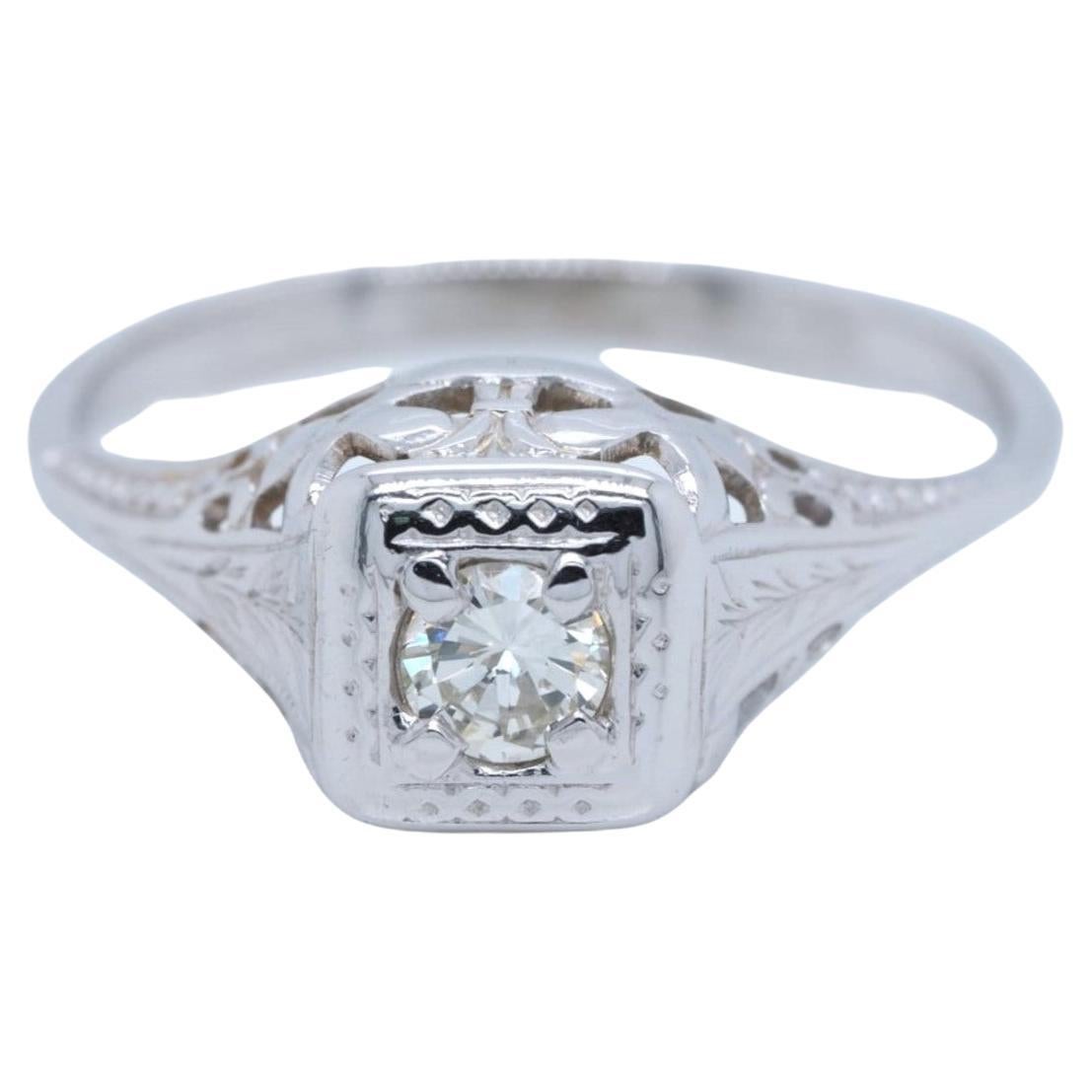 Vintage 14K White Gold 0.25 ct Round Cut Diamond Engagement Ring