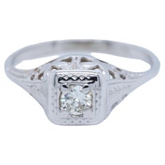 Bague de fiançailles vintage en or blanc 14 carats avec diamants taille ronde de 0,25 carat