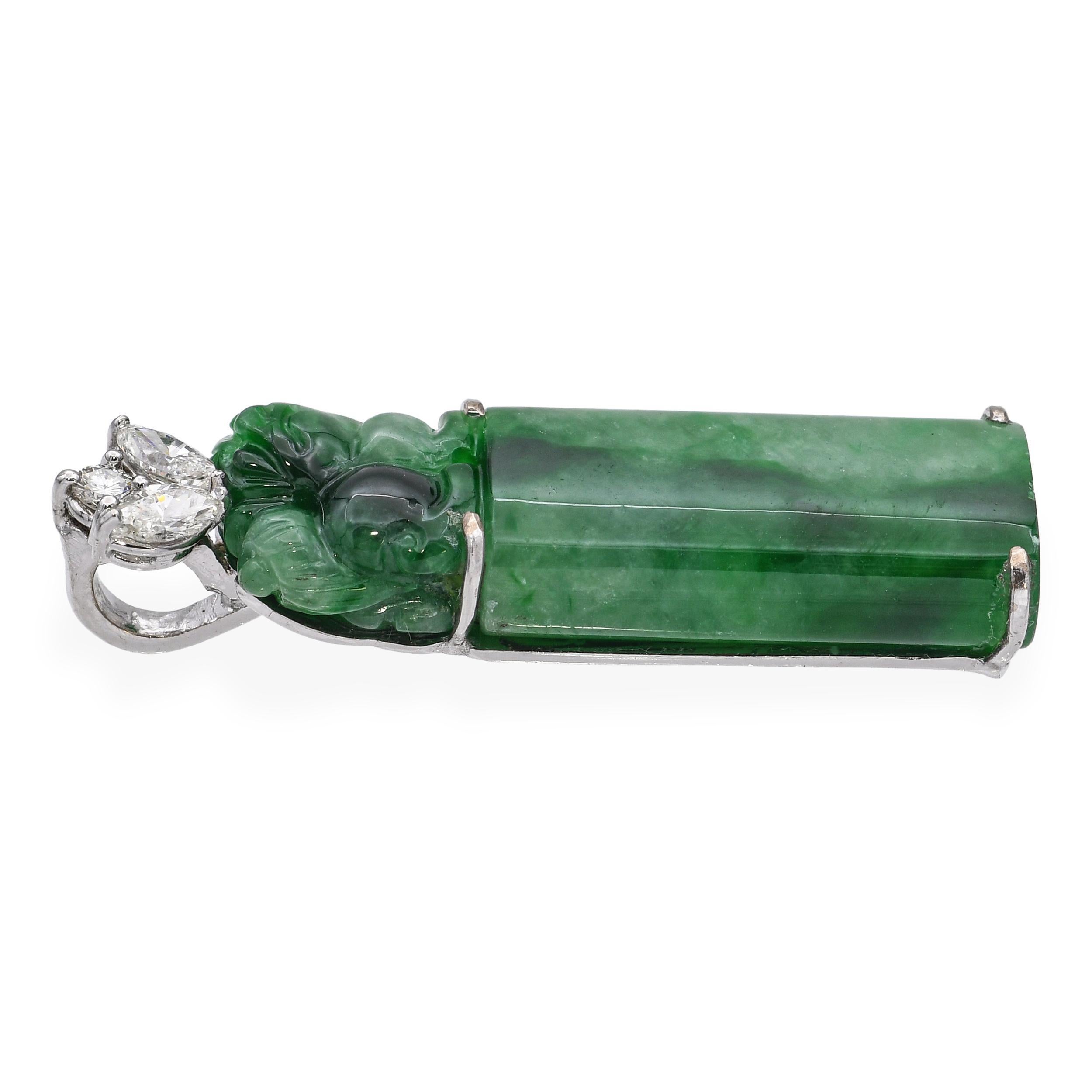 Vintage 14k Weißgold 0,25tcw Diamant und Jade Anhänger Damen im Angebot