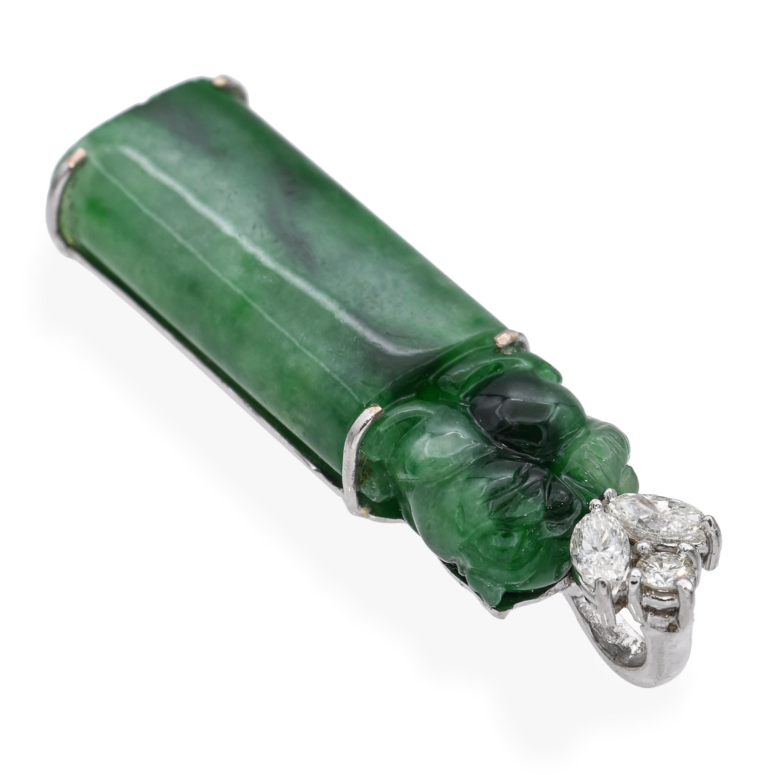 Vintage 14k Weißgold 0,25tcw Diamant und Jade Anhänger im Angebot 1