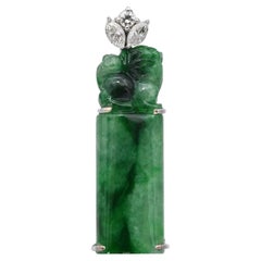Vintage 14k White Gold 0.25tcw Diamond and Jade Pendant