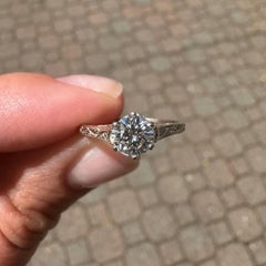 Vintage 14k White Gold 0.28ct Diamond Solitaire Scalloped Inspired Ornate Ring