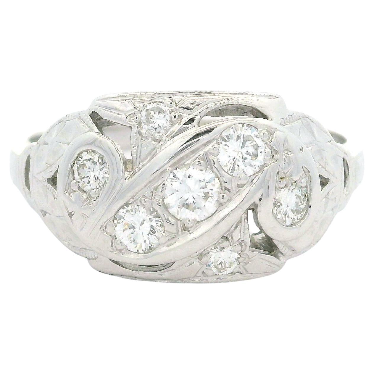 Vintage 14k White Gold 0.30ctw High Quality Diamond Detailed Ring