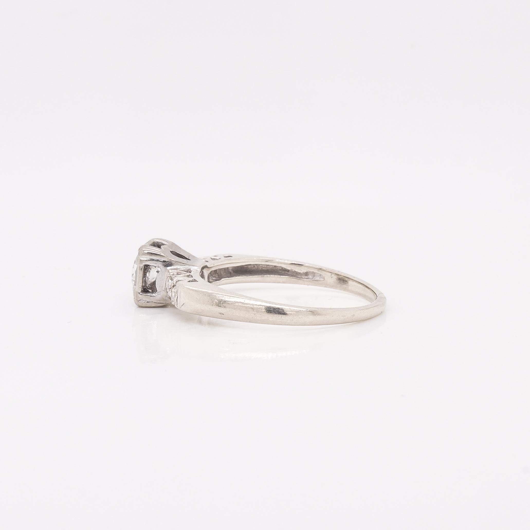 Vintage 14K White Gold & 0.37 Ctw. Diamond Engagement Ring For Sale 4