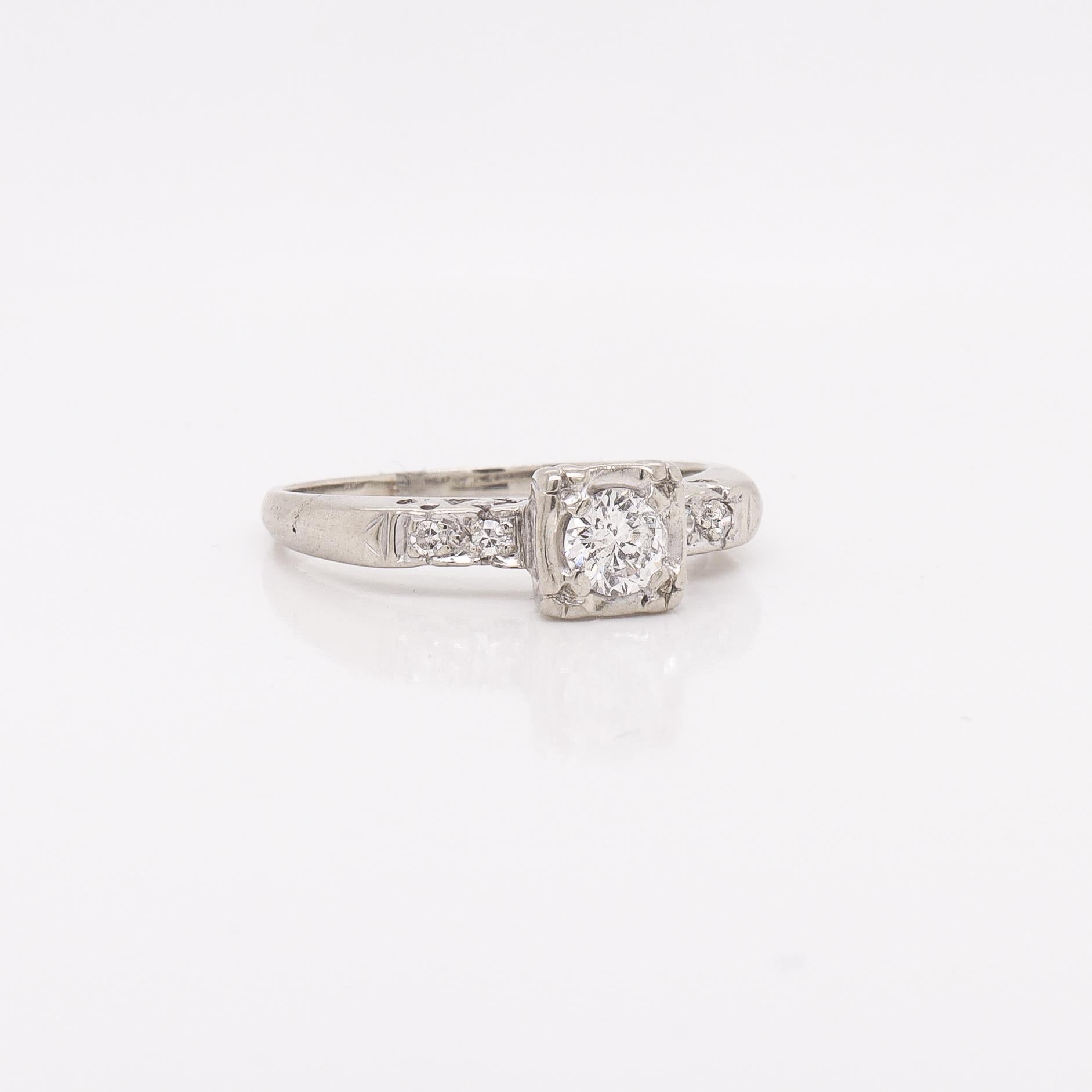 Women's Vintage 14K White Gold & 0.37 Ctw. Diamond Engagement Ring For Sale