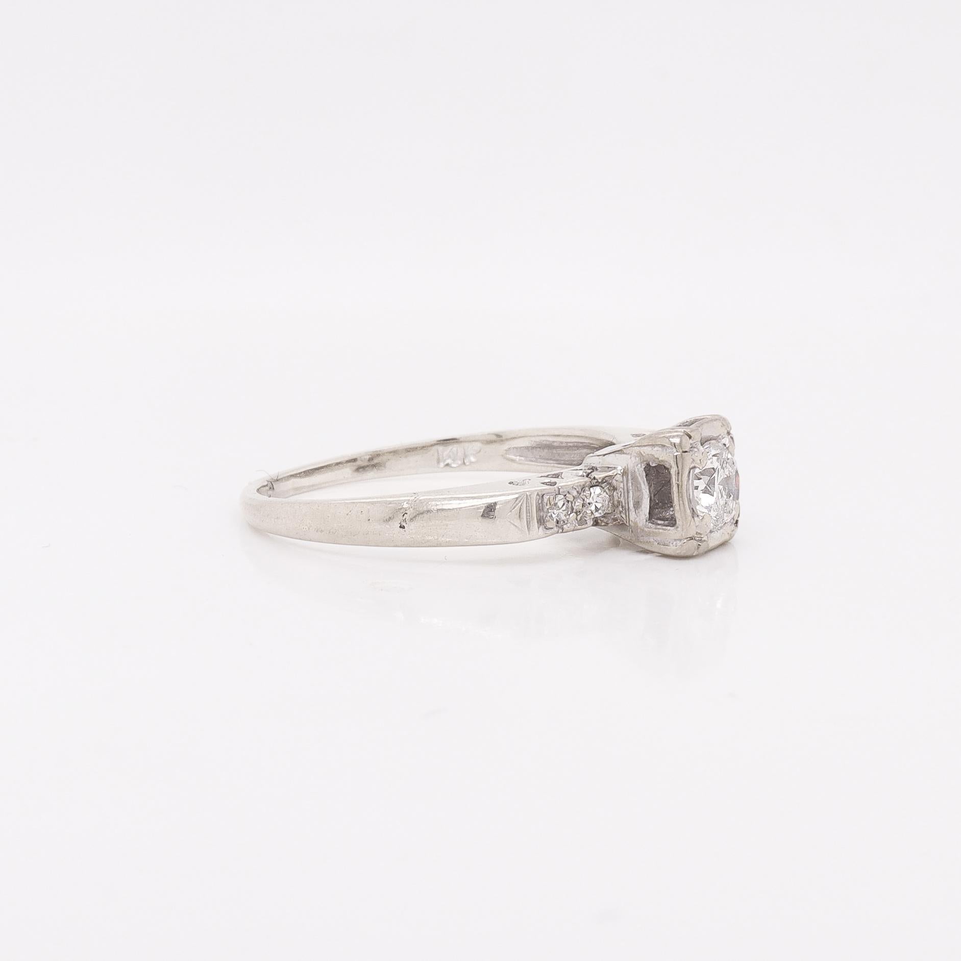 Vintage 14K White Gold & 0.37 Ctw. Diamond Engagement Ring For Sale 1