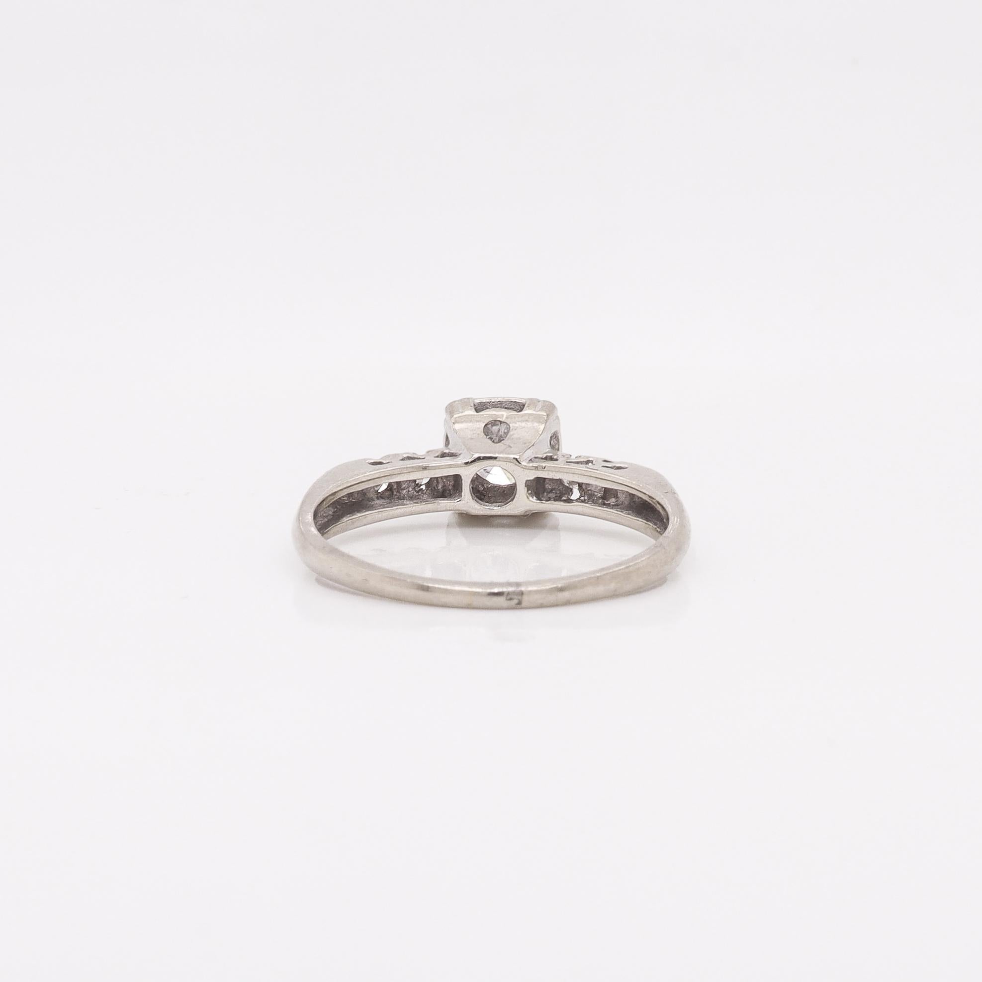 Vintage 14K White Gold & 0.37 Ctw. Diamond Engagement Ring For Sale 2