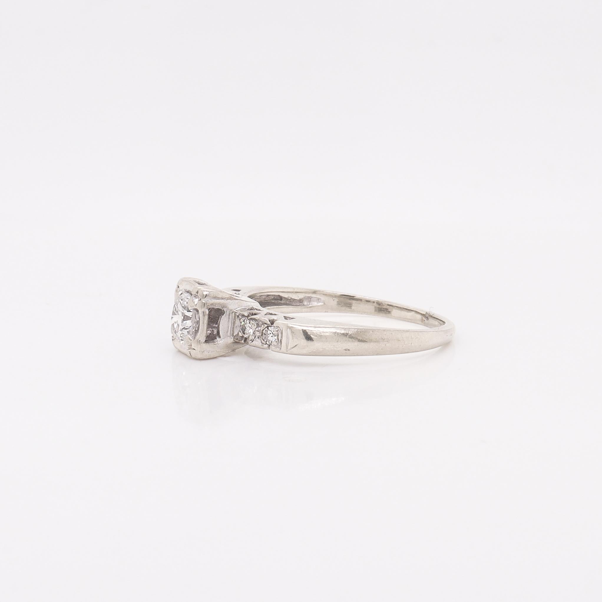 Vintage 14K White Gold & 0.37 Ctw. Diamond Engagement Ring For Sale 3