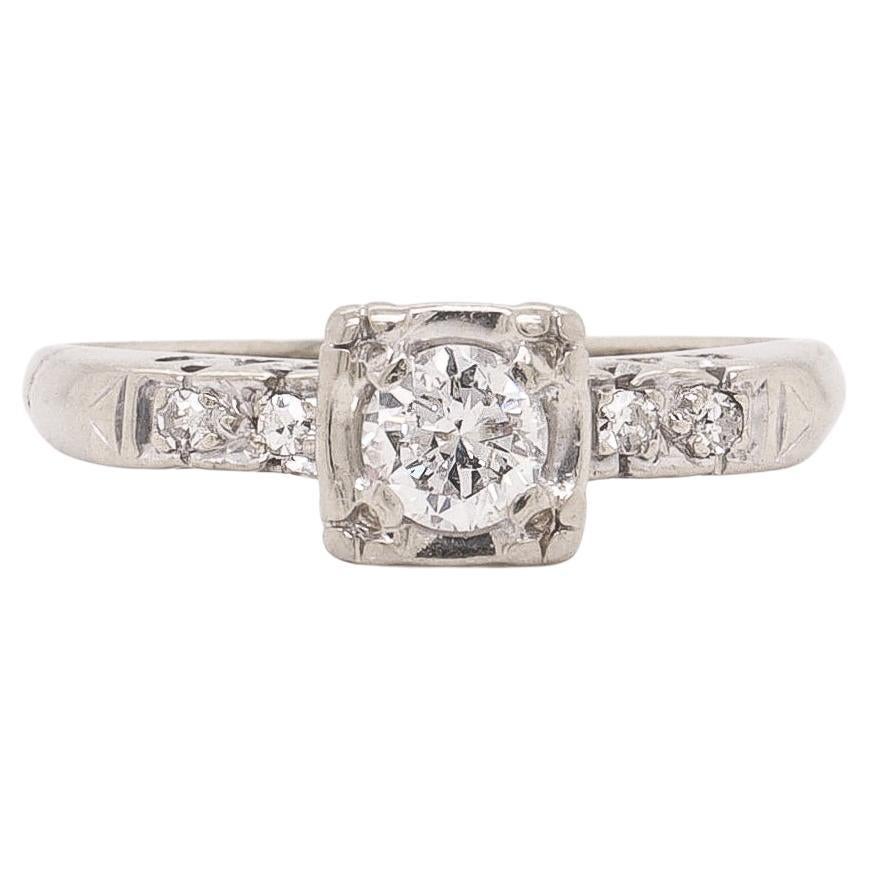 Vintage 14K White Gold & 0.37 Ctw. Diamond Engagement Ring