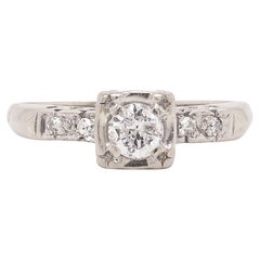 Vintage 14K Weißgold & 0,37 Gesamtkaratgewicht. Diamant-Verlobungsring