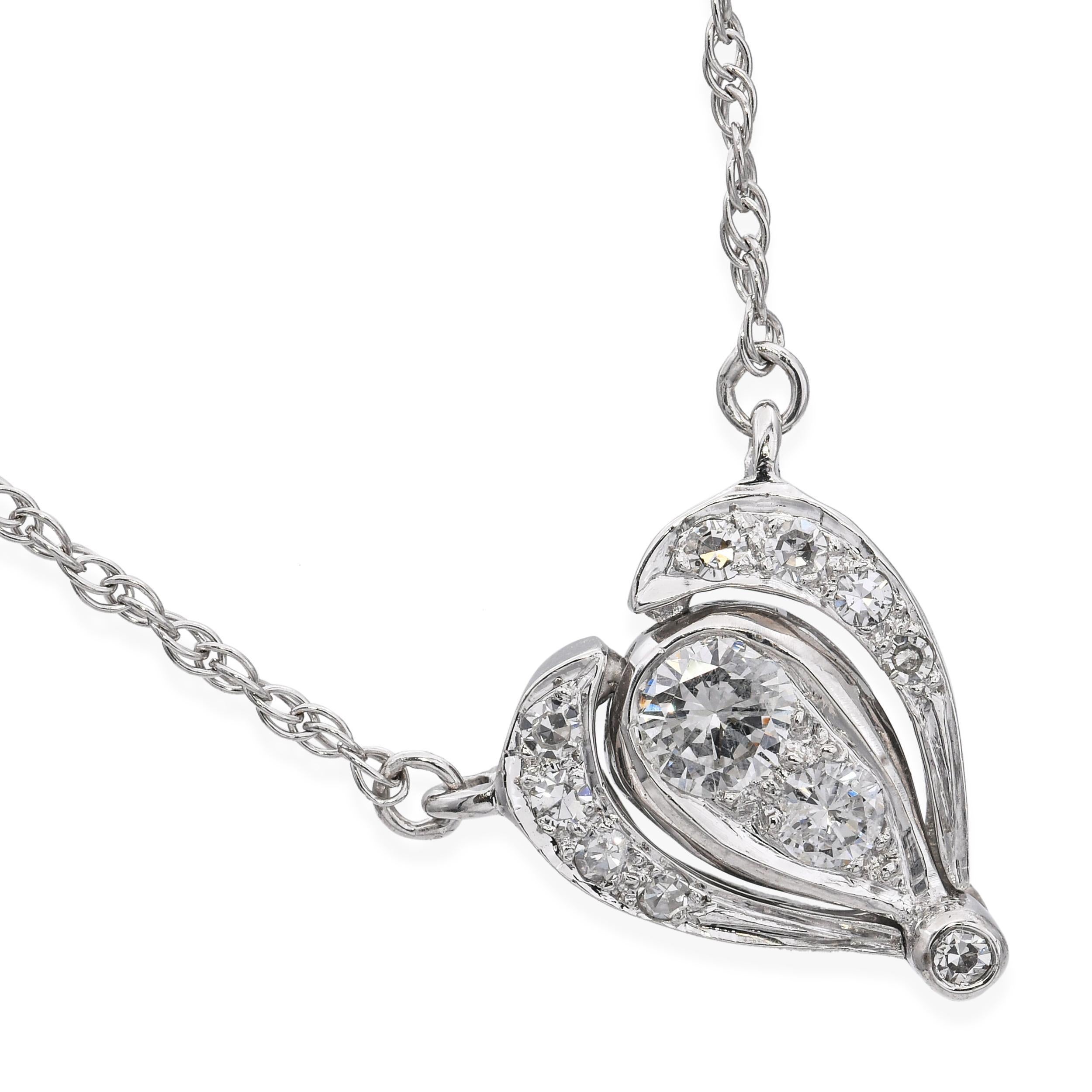 Brilliant Cut Vintage 14k White Gold 0.40tcw Diamond Modular Design Drop Pendant For Sale