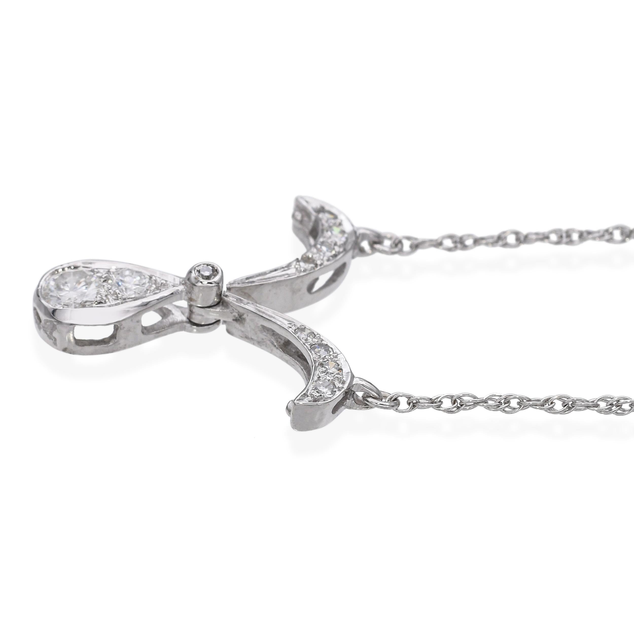 Women's Vintage 14k White Gold 0.40tcw Diamond Modular Design Drop Pendant For Sale