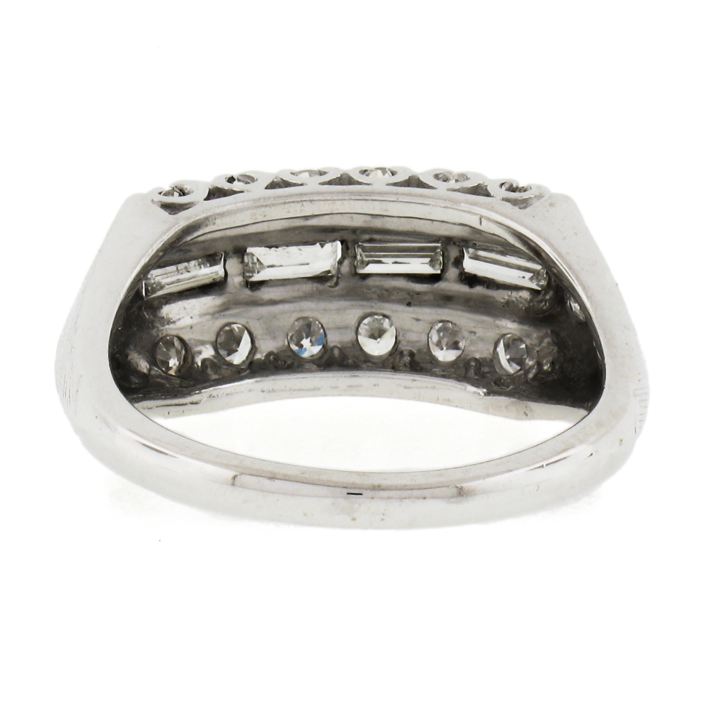 Vintage 14k White Gold 0.42ctw Baguette & Round Fishtail Pave Diamond Band Ring For Sale 1