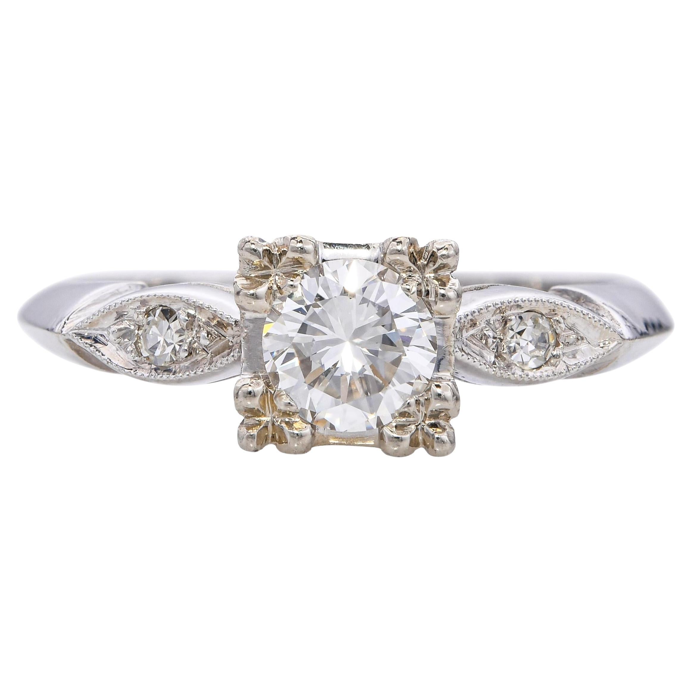 Vintage 14k White Gold 0.42tcw H VS Diamond Engagement Ring