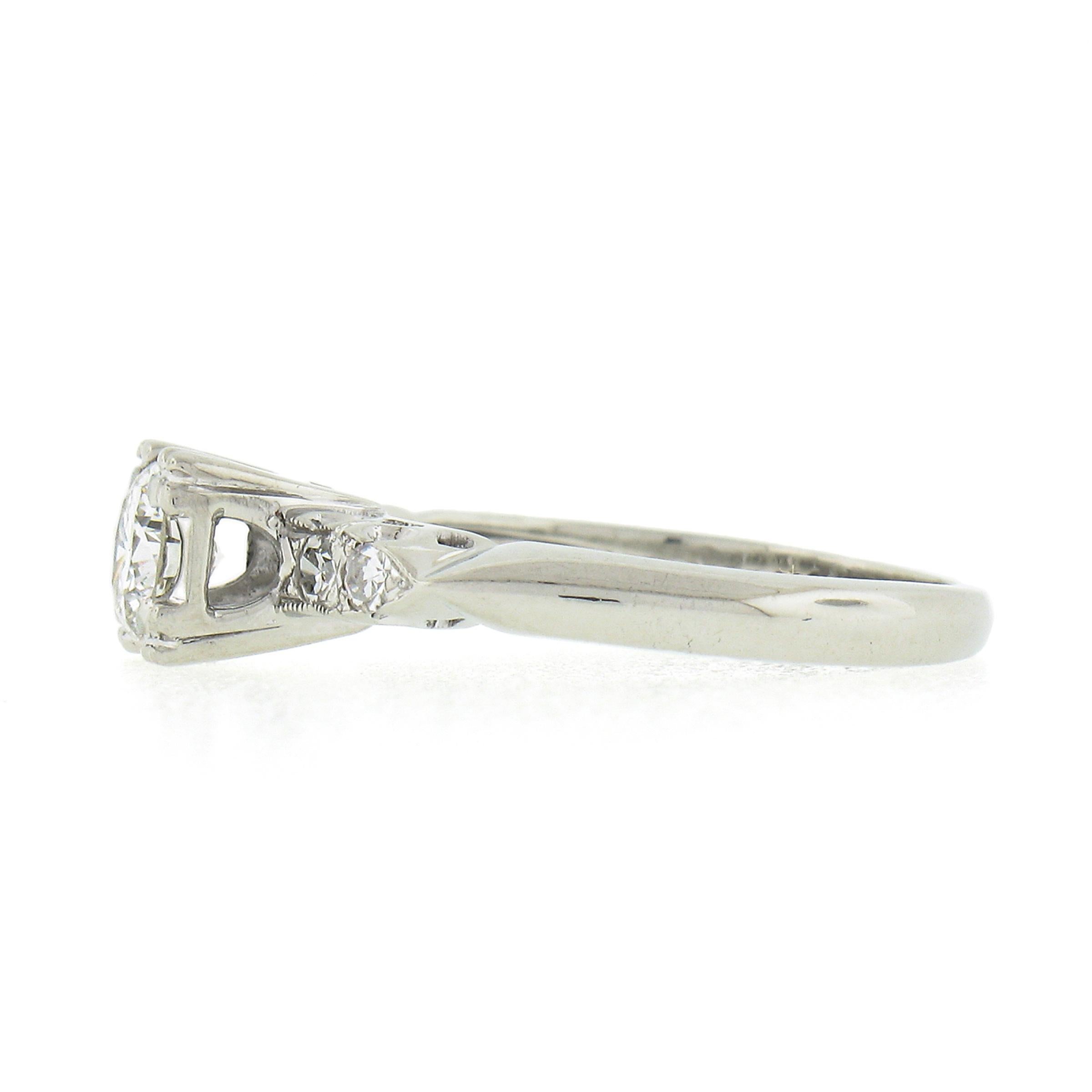 Vintage 14k White Gold 0.46ct Round Brilliant Diamond w/ Accents Engagement Ring For Sale 1