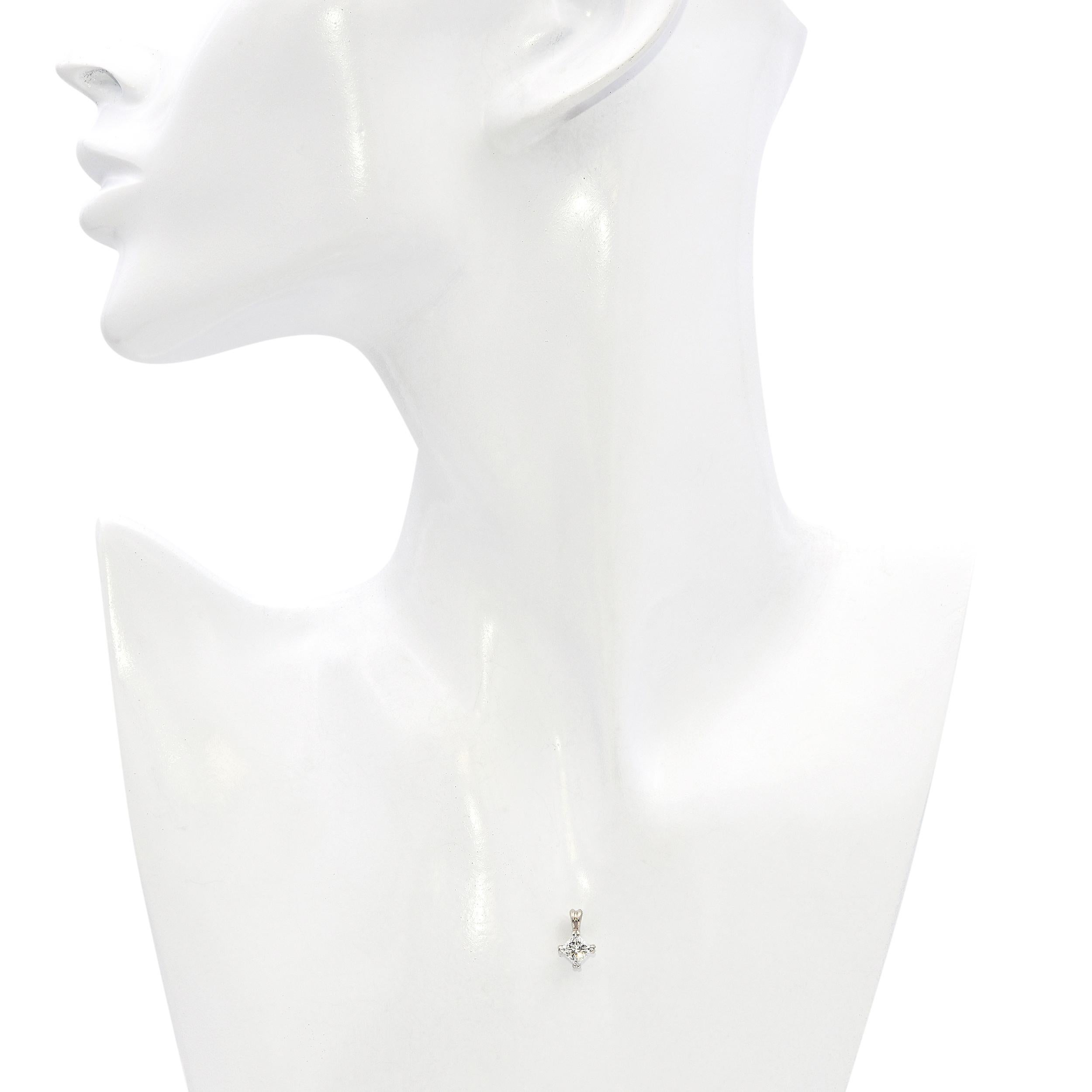 Square Cut Vintage 14k White Gold 0.68tcw H VS Diamond Pendant For Sale