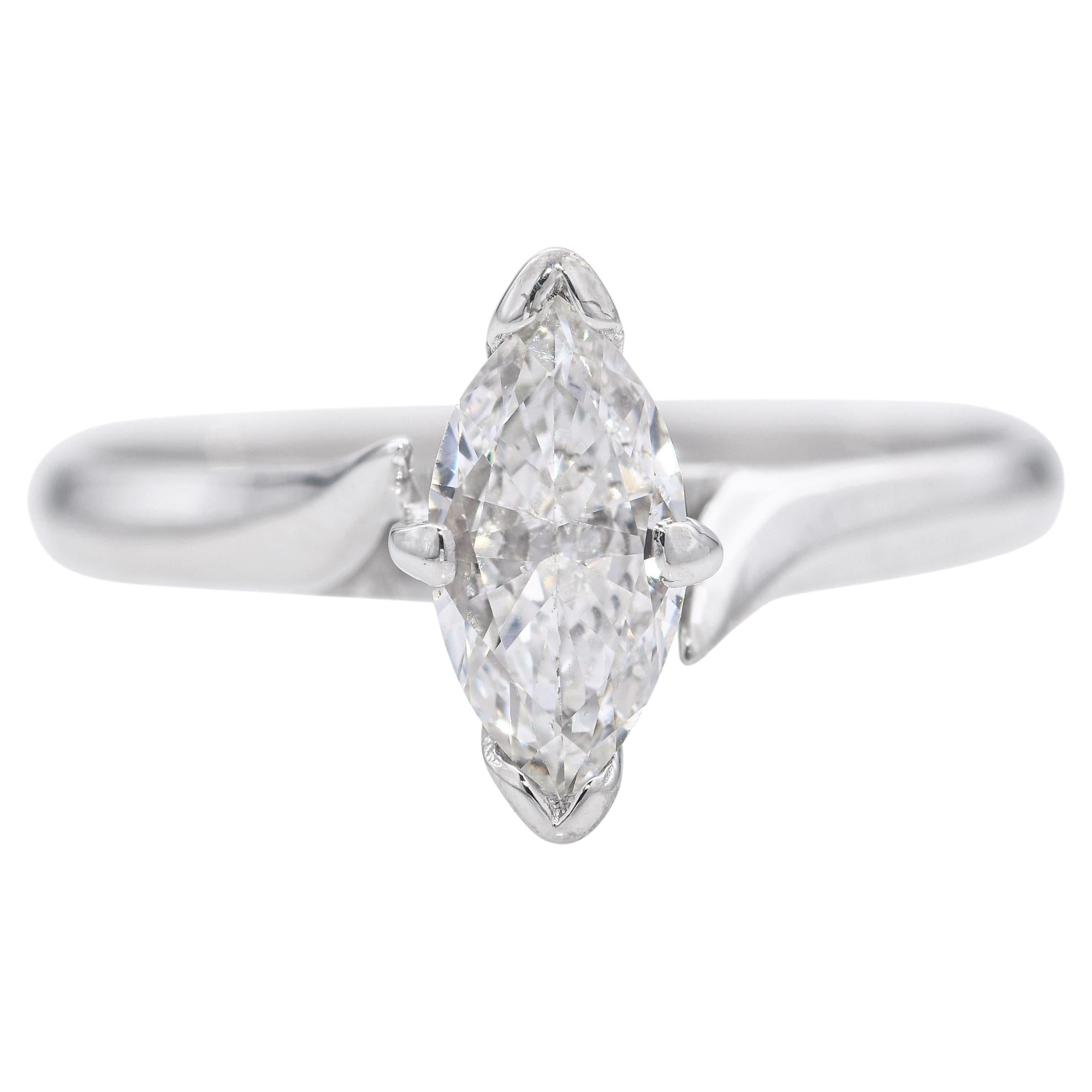 Vintage 14k White Gold 0.70ct Marquise Diamond Ring For Sale