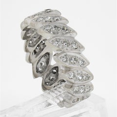 Vintage 14k White Gold 0.70ctw Old Diamond Navette Eternity Wedding Band Ring