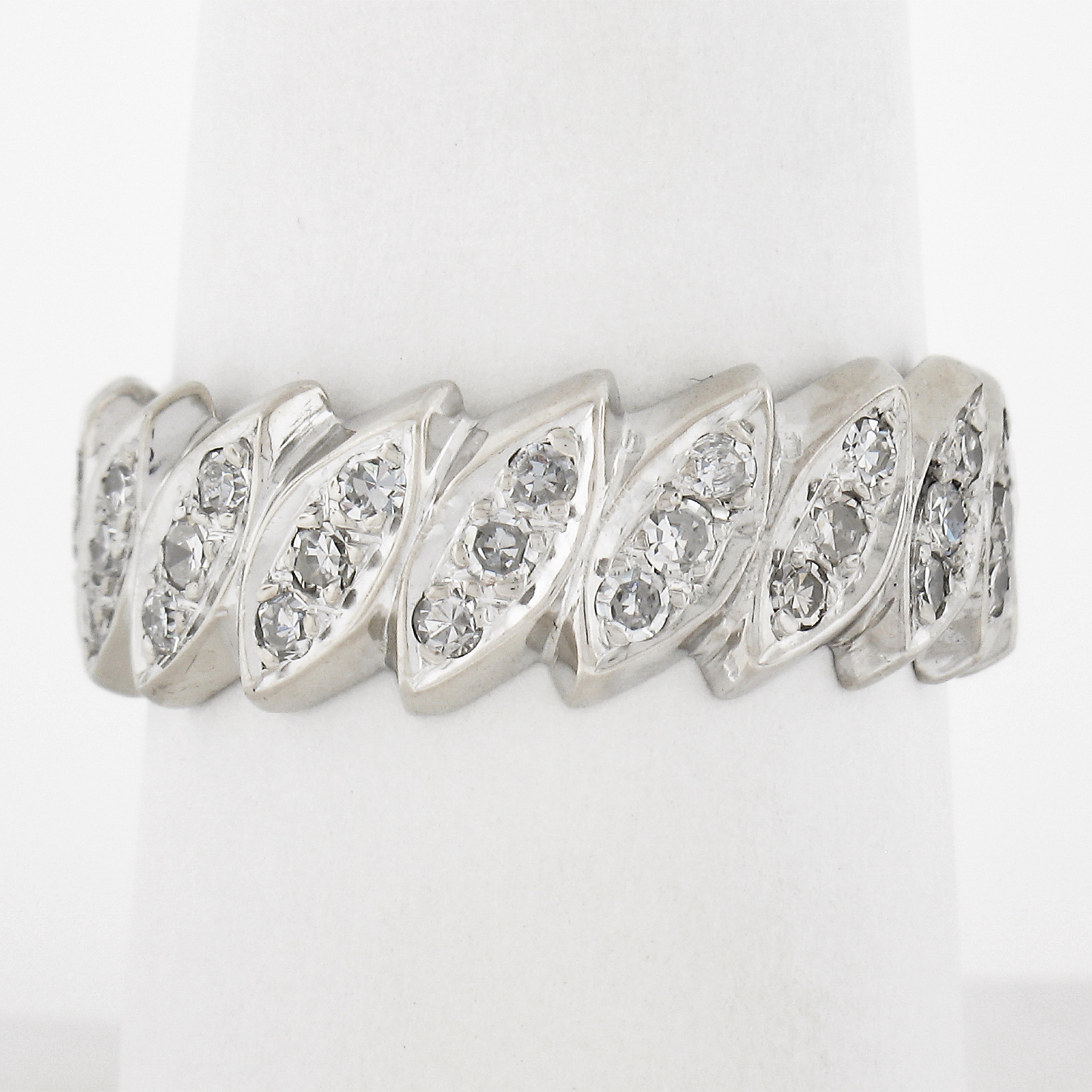 Vintage 14k White Gold 0.70ctw Old Diamond Navette Eternity Wedding Band Ring For Sale 4
