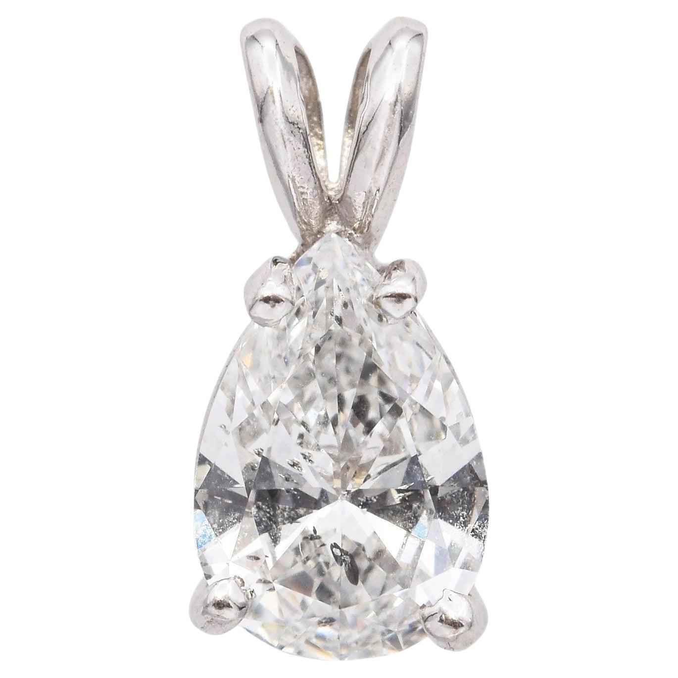 Vintage 14K White Gold 0.70tcw Diamond Pear Pendant