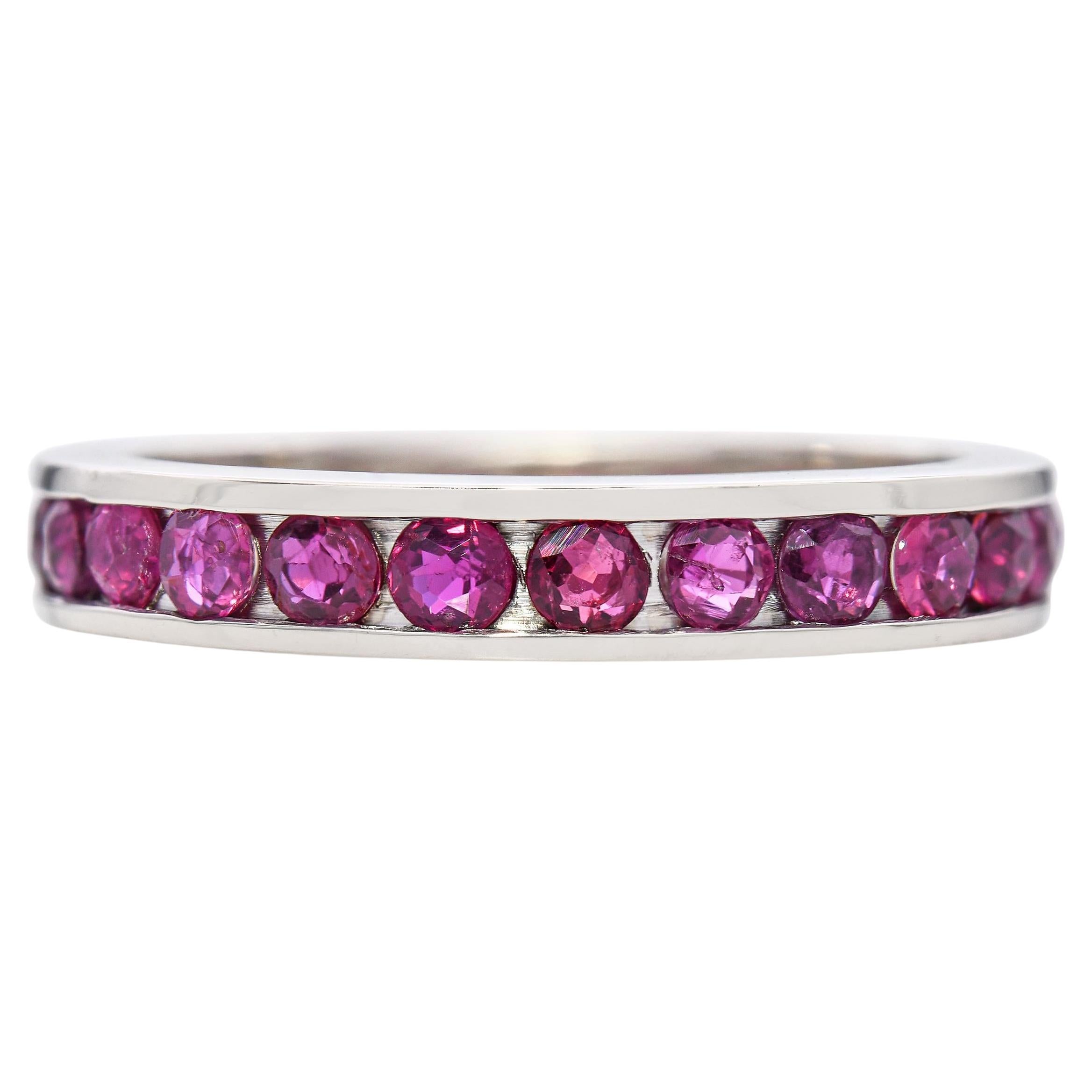 Vintage 14k White Gold 0.78tcw Ruby Eternity Band For Sale