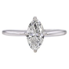 Vintage 14k White Gold 0.81ct Marquise Diamond Solitaire Ring
