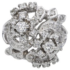 Anello floreale vintage in oro bianco 14k con diamante da 0,81tcw