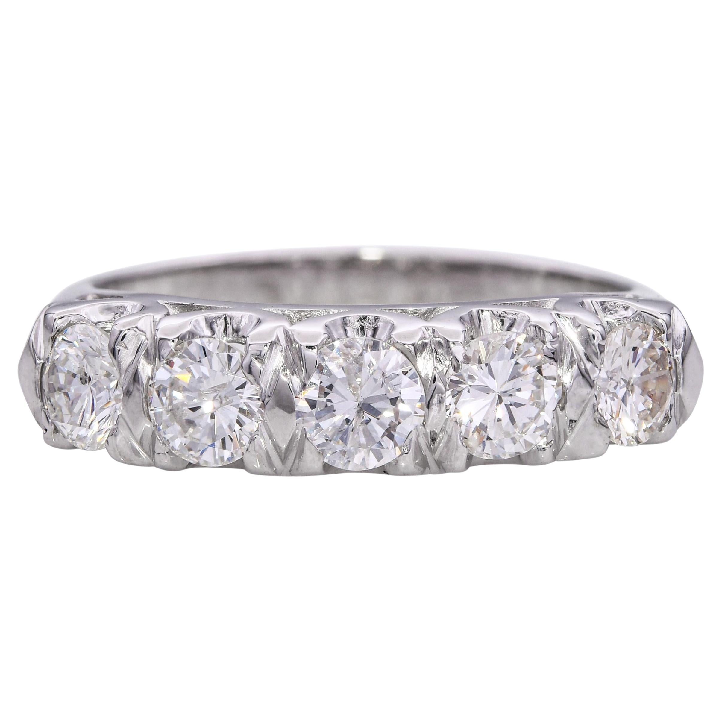 Vintage 14k Weißgold 0,82tcw Diamant Fünf Stein Ring