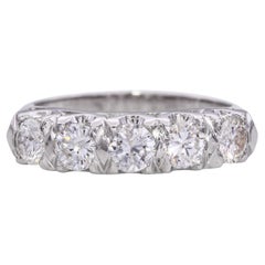 Anello vintage in oro bianco 14k con diamante a cinque pietre da 0,82tcw