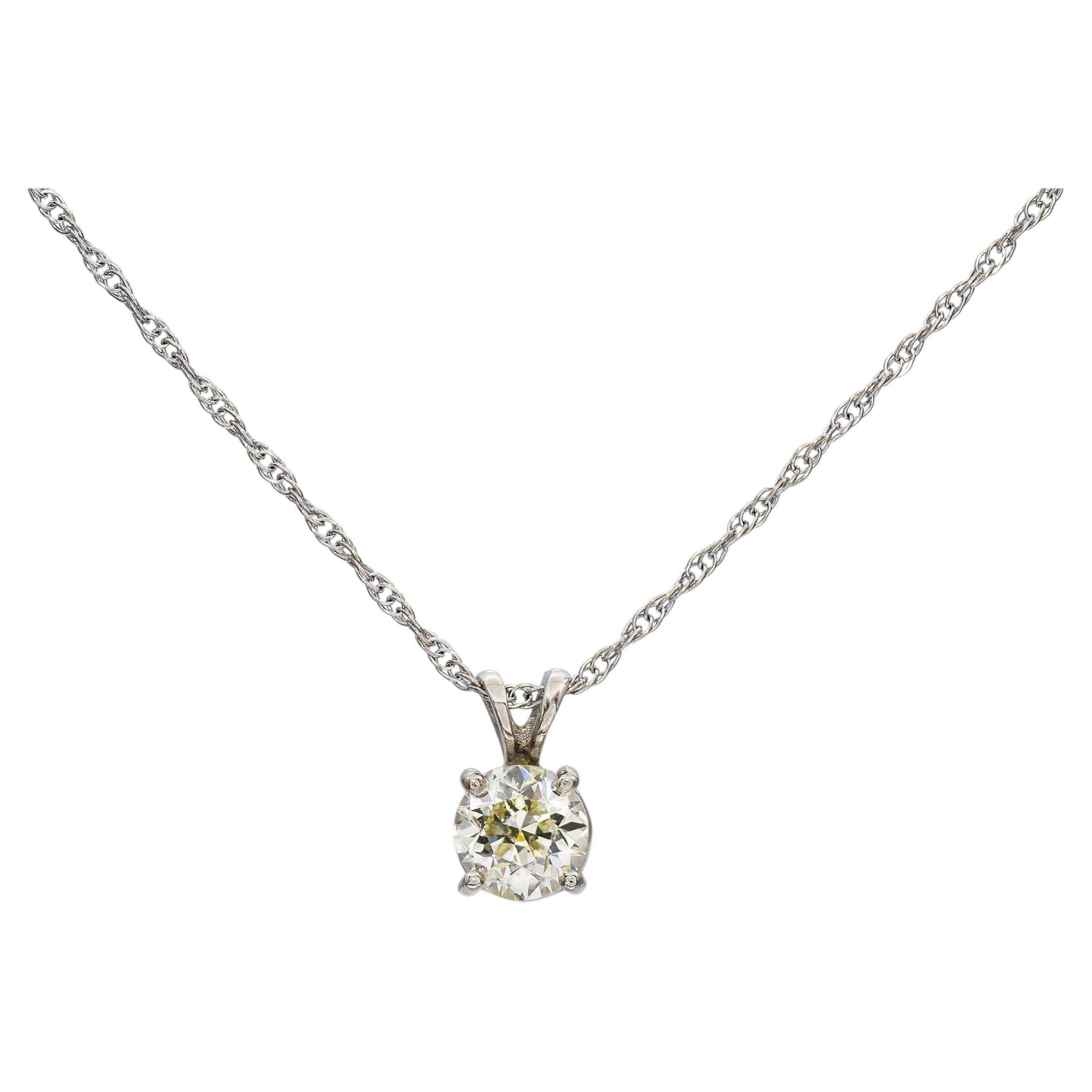 Colgante Solitario de Diamante Europeo Antiguo Vintage de Oro Blanco de 14k 0,85tcw