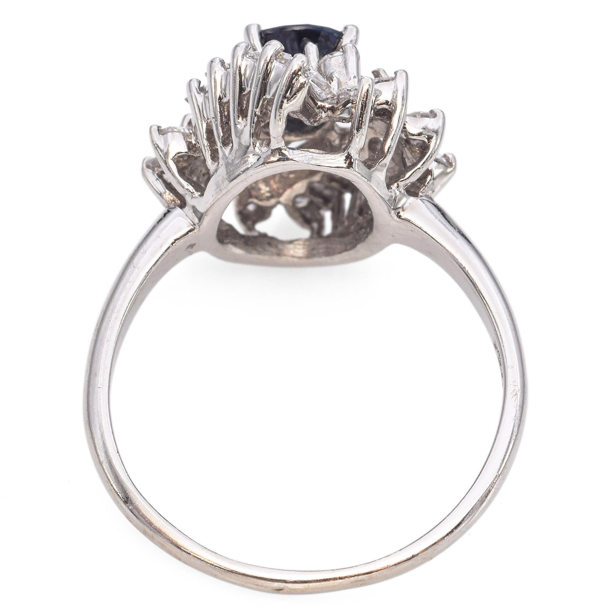 Vintage 14K White Gold 0.86 Ct. Sapphire and Diamond Halo Ring In Good Condition For Sale In New York, NY