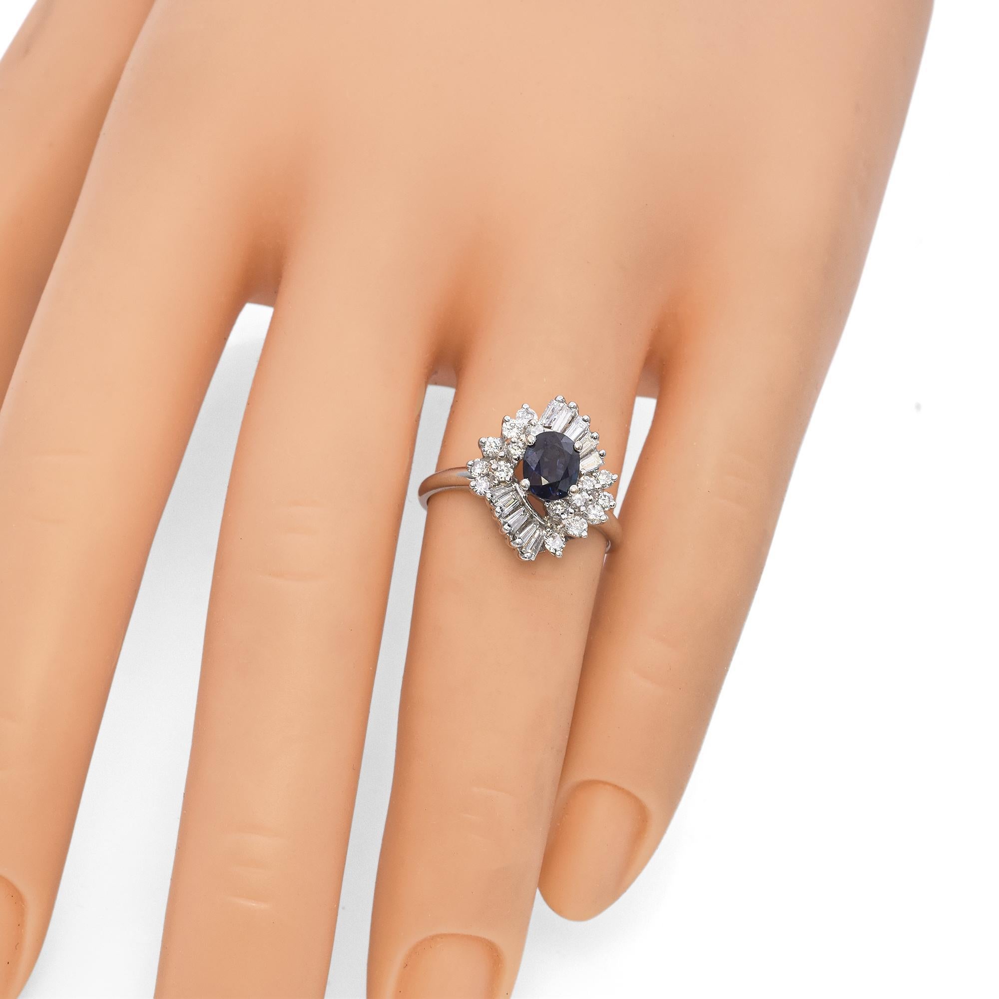 Vintage 14K White Gold 0.86 Ct. Sapphire and Diamond Halo Ring For Sale 1