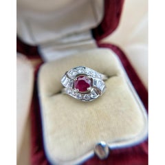 Vintage 14k White Gold 1 Carat Ruby & Diamond Cockail Ring