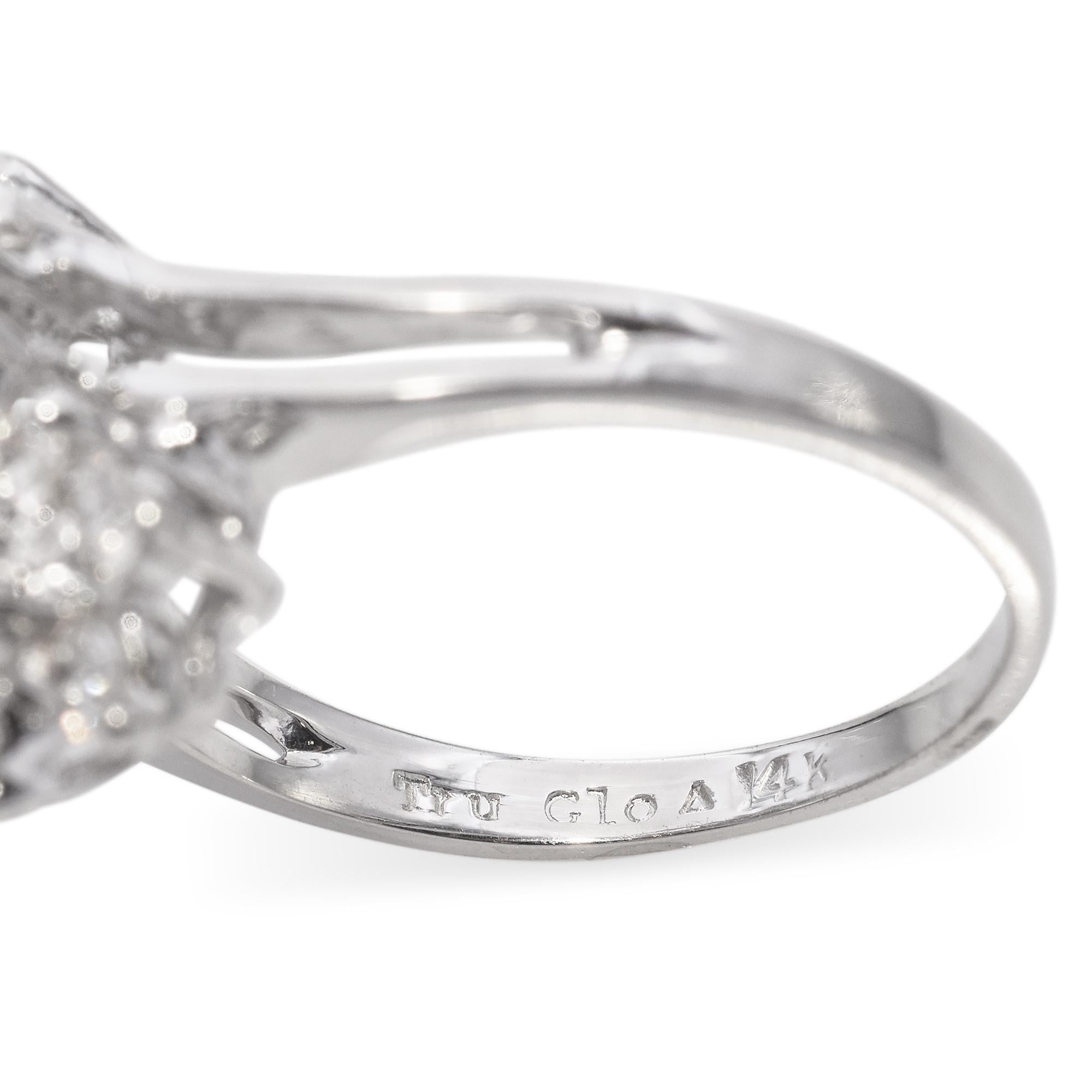 Vintage 14K White Gold 1.02 TCW Diamond Waterfall Cluster Ring For Sale 1
