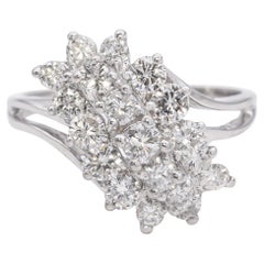 Anello vintage con cascata di diamanti in oro bianco 14K 1,02 TCW