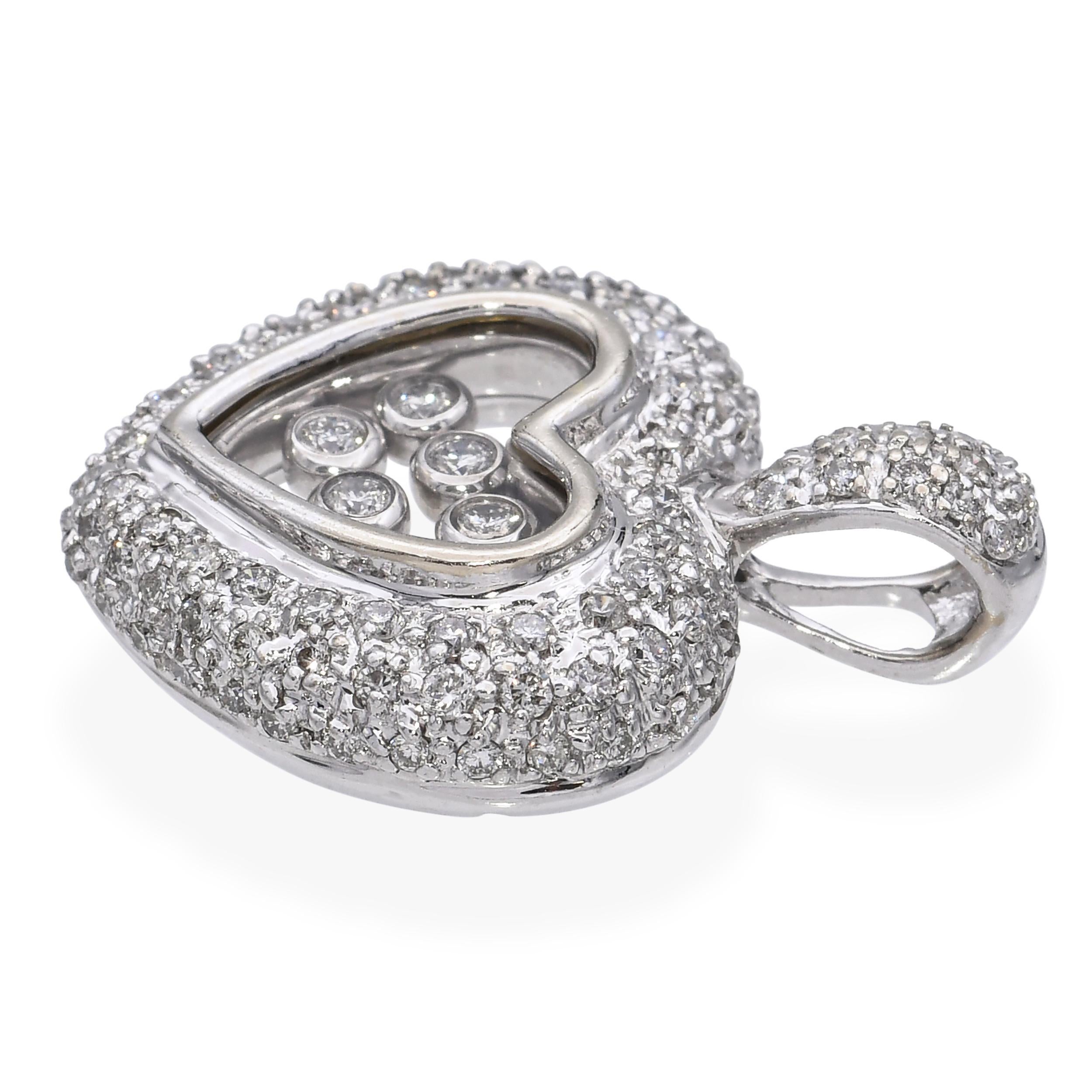 Vintage 14k Weißgold 1,03tcw Floating Diamond Heart Anhänger im Zustand „Gut“ im Angebot in New York, NY