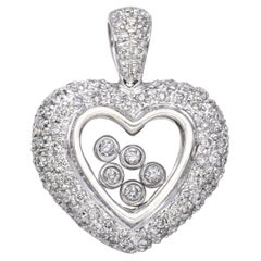 Colgante Corazón Diamante Flotante Vintage Oro Blanco 14k 1.03tcw