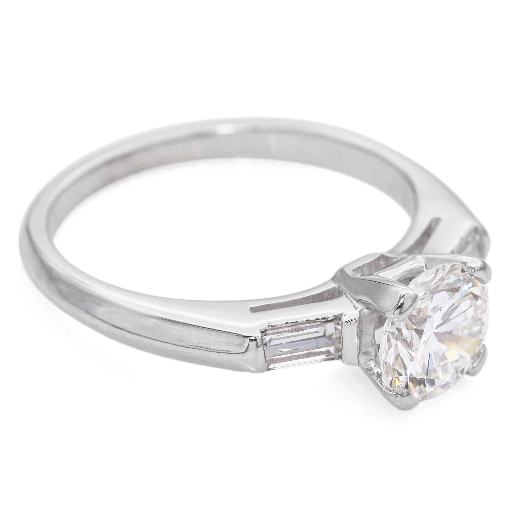 Round Cut Vintage 14K White Gold 1.05 TCW Diamond Engagement Ring For Sale