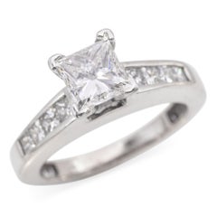 Vintage 14k White Gold 1.06ct Princess Cut Diamonds Engagement Ring
